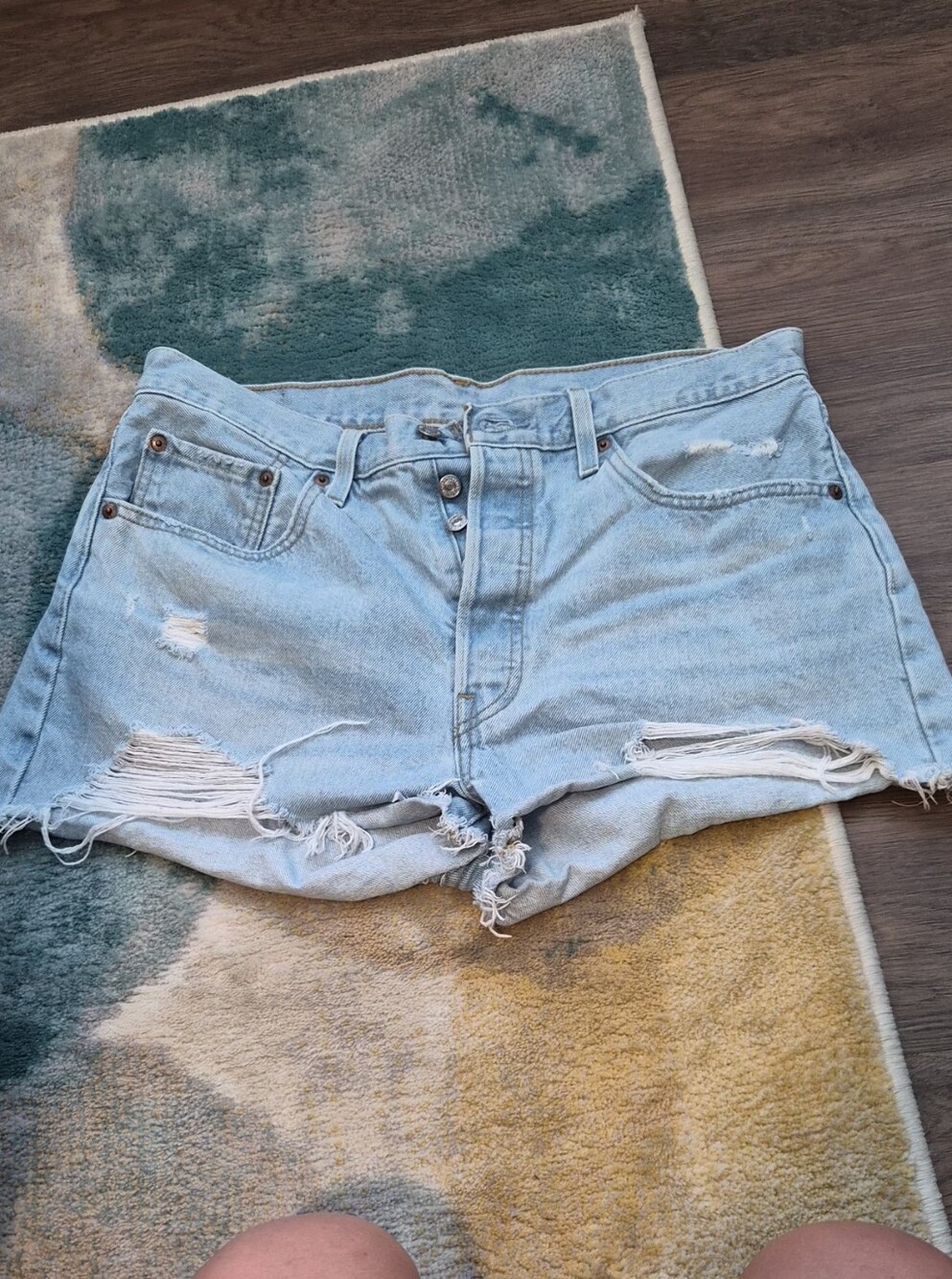 Levi's 501 Light Blue Distressed Cutoff Denim Shorts